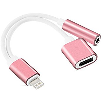 8 pin USB to 3.5 mm Headphone Jack and Charger Pink