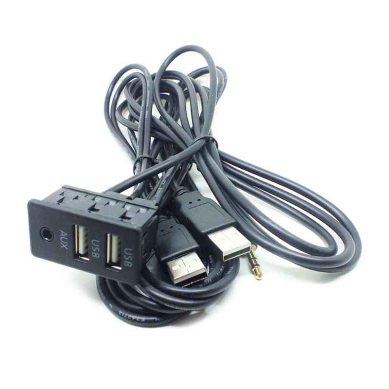 Dual USB Car Dash board Mount Male to Female Socket Panel Cable extension 1.5m, 3.5mm headphone
